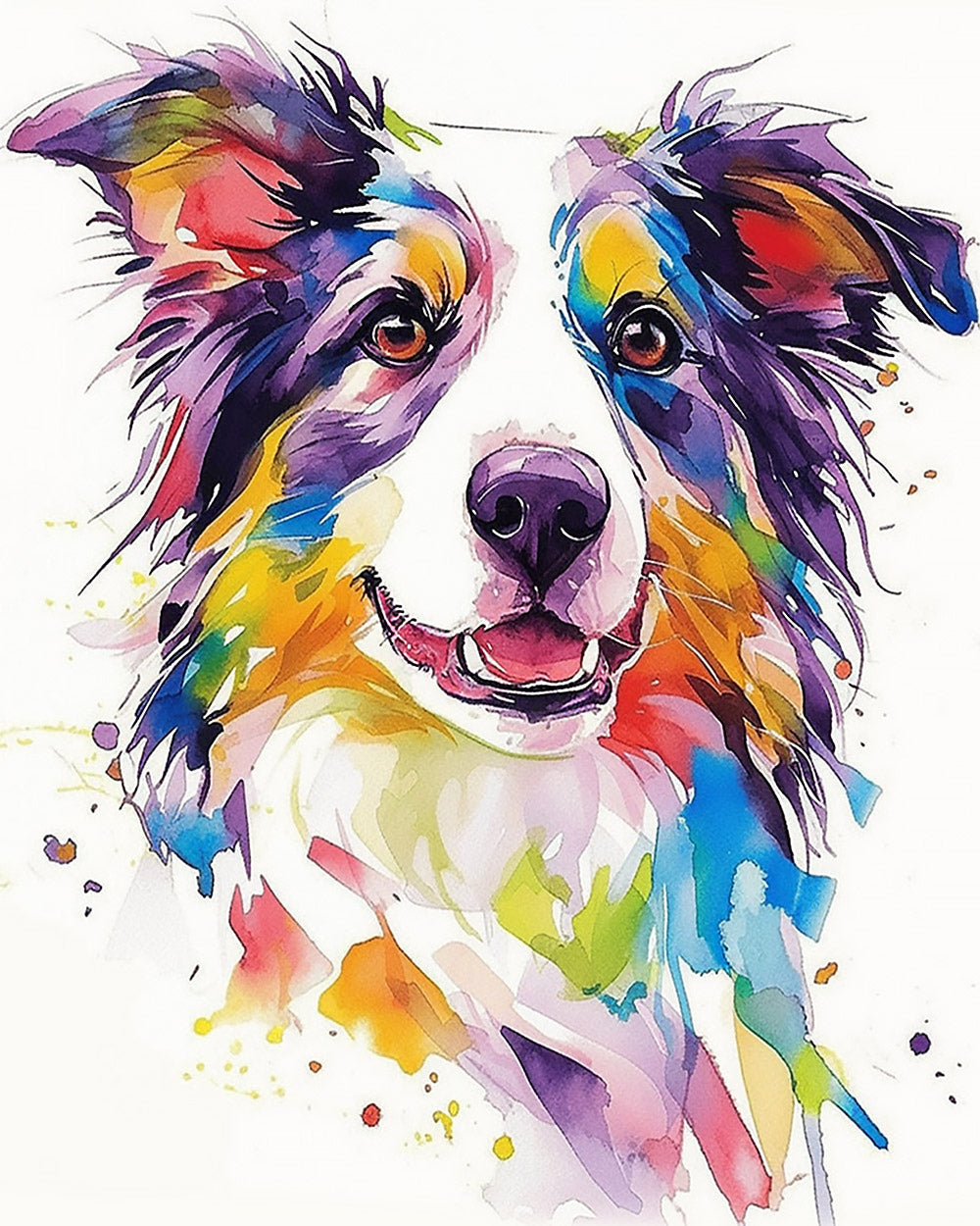 Colourful watercolour border collie cross stitch kit for beginners