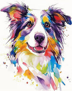 Colourful watercolour border collie cross stitch kit for beginners