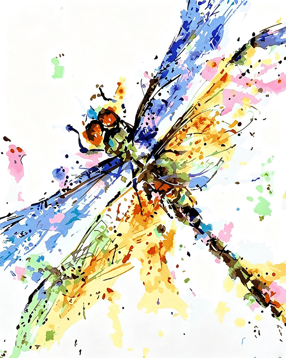 Colourful watercolour dragonfly paint by numbers kit for beginners