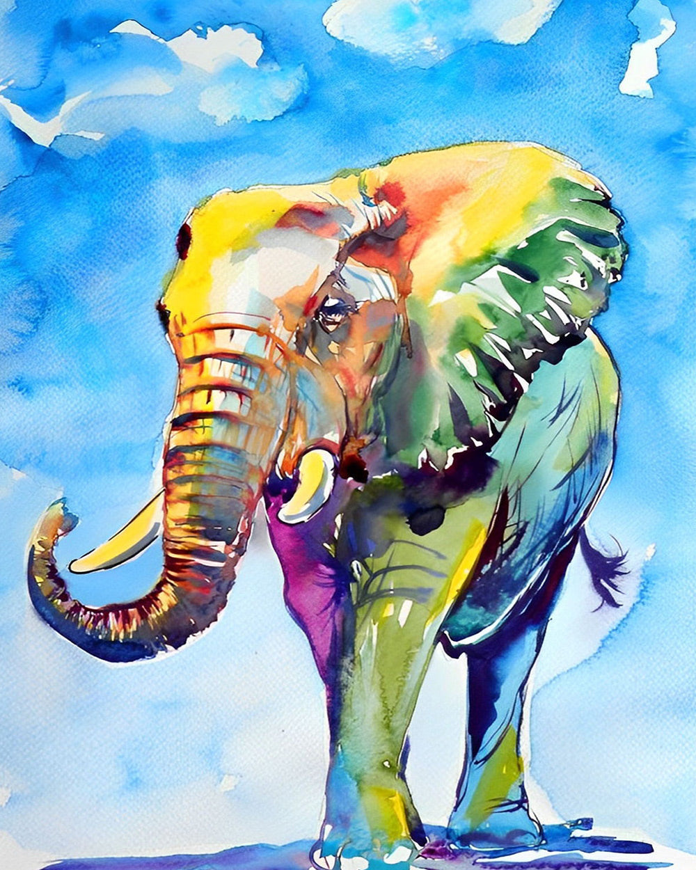 Colourful watercolour elephant cross stitch kit for beginners