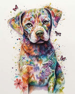 Colourful watercolour floral puppy paint by numbers kit for beginners