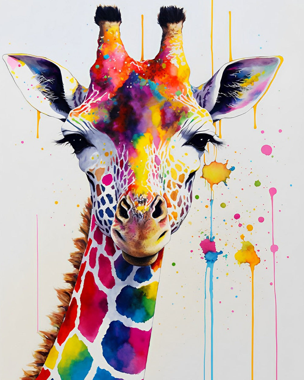 Colourful watercolour giraffe splatter cross stitch kit for beginners