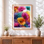 Finished colourful watercolour poppies cross stitch artwork displayed