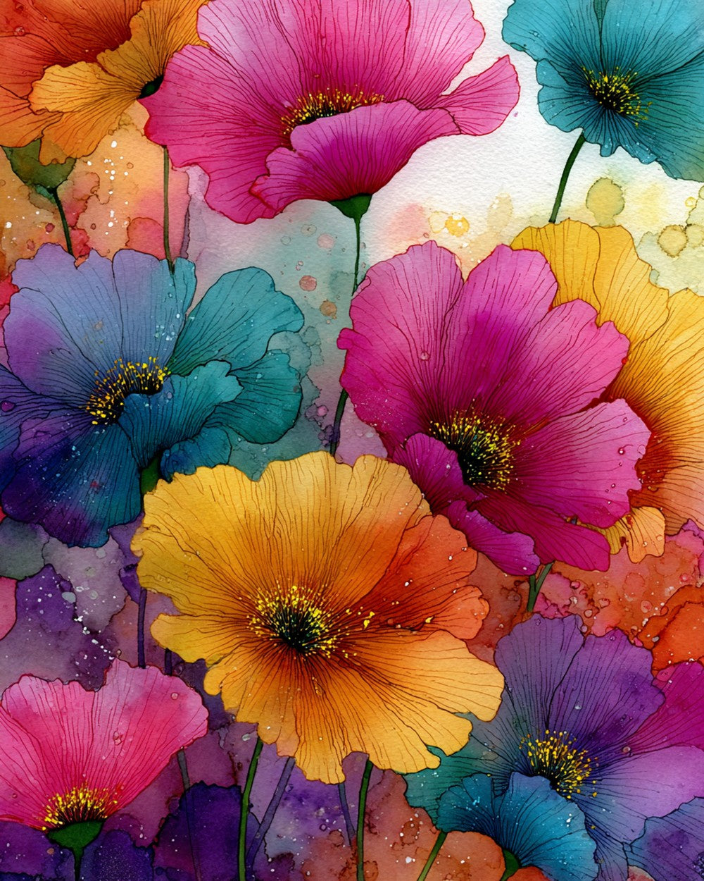 Colourful watercolour poppies cross stitch kit for beginners