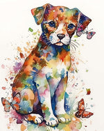 Colourful watercolour puppy and butterflies cross stitch kit for beginners