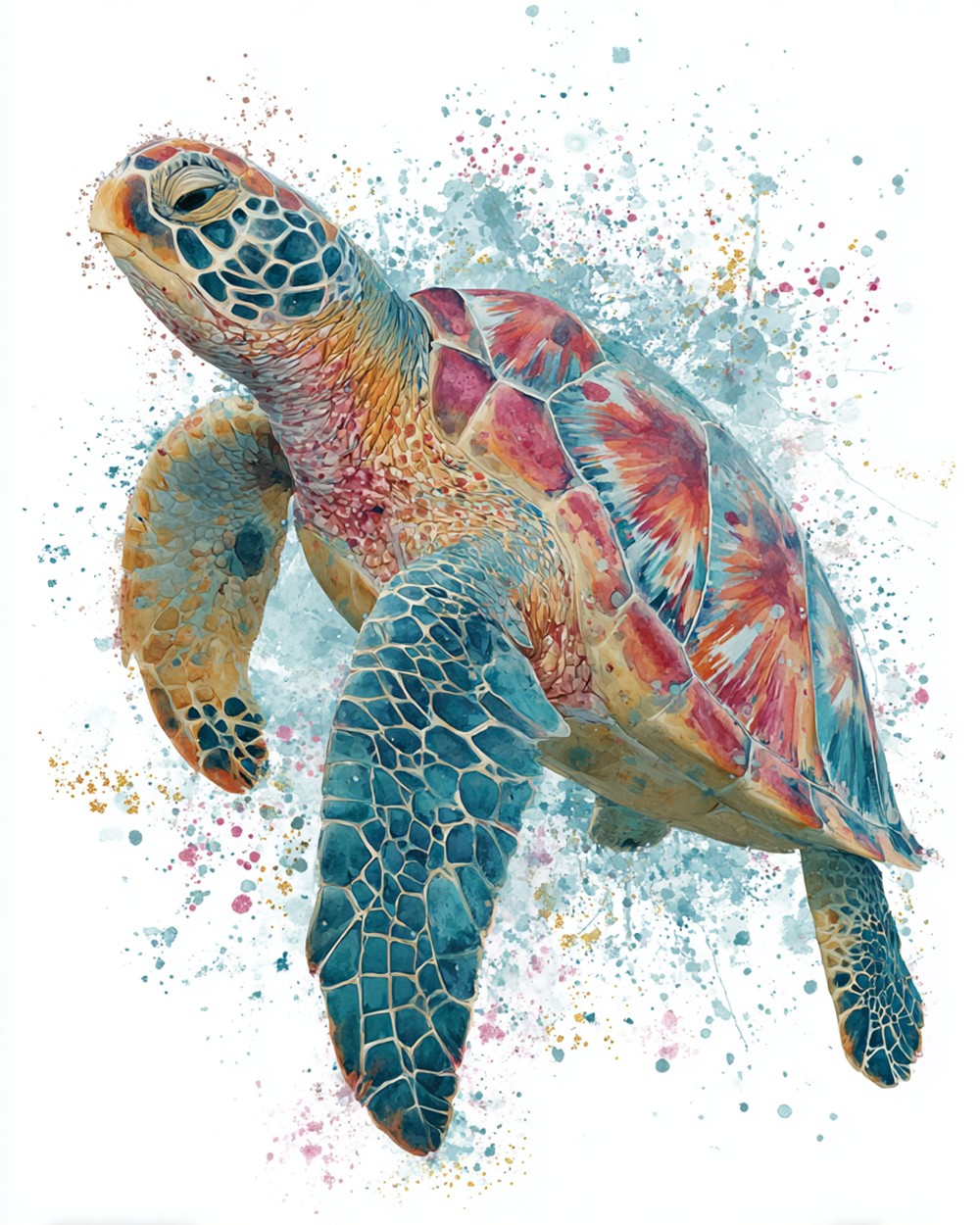 Colourful watercolour sea turtle cross stitch kit for beginners