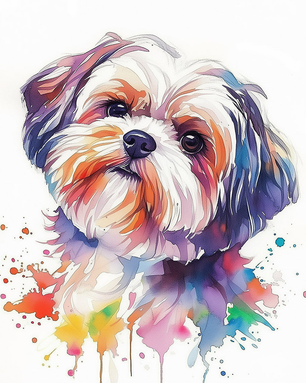 Colourful watercolour shih tzu cross stitch kit for beginners