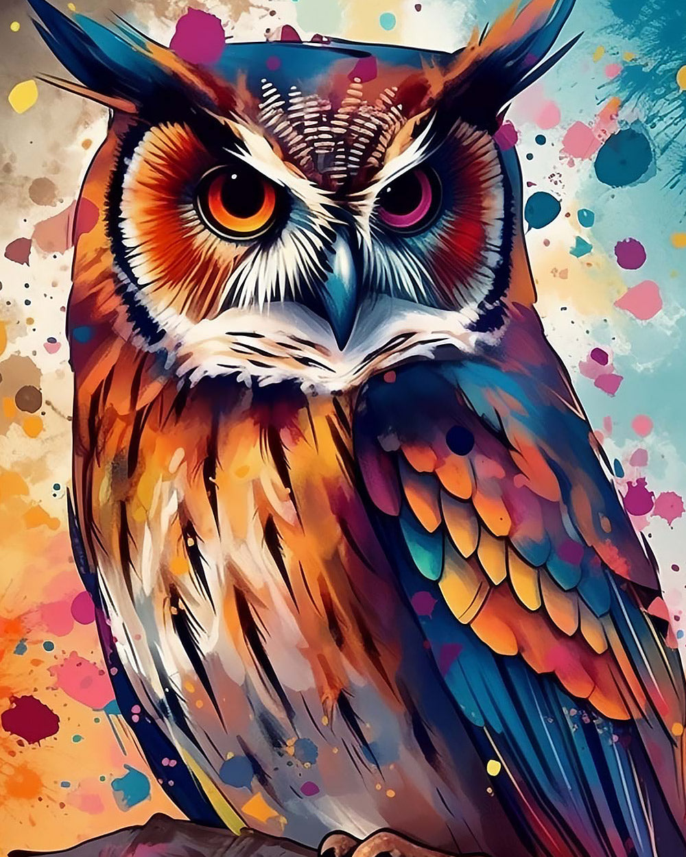 Colourful watercolour splash owl cross stitch kit for beginners