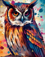Colourful watercolour splash owl cross stitch kit for beginners