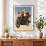 Finished cool biker santa claus cross stitch artwork displayed
