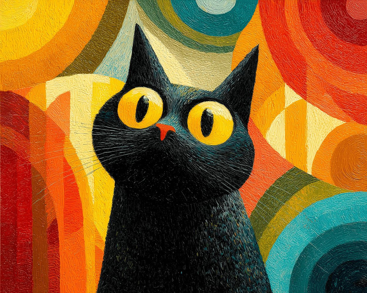 Cool black cat with yellow eyes cross stitch kit for beginners