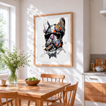 Cool bulldog smoking a cigar cross stitch artwork displayed on wall as home decor