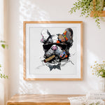 Finished cool bulldog with cigar and bow tie paint by numbers artwork displayed as home decor