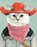 Cool cat in a cowboy hat and bandana cross stitch kit for beginners