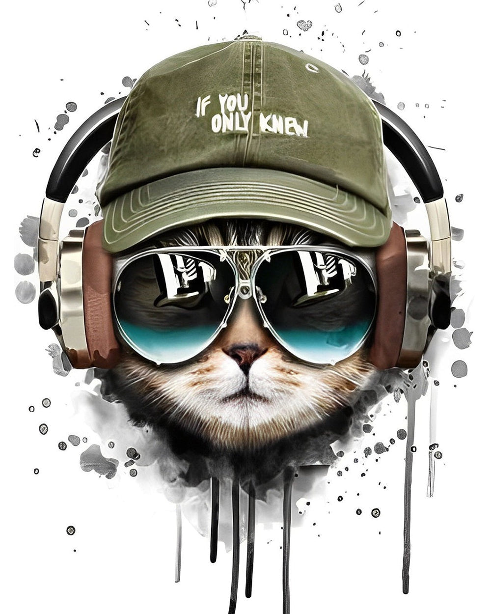 Cool cat with headphones cross stitch kit for beginners