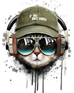 Cool cat with headphones cross stitch kit for beginners