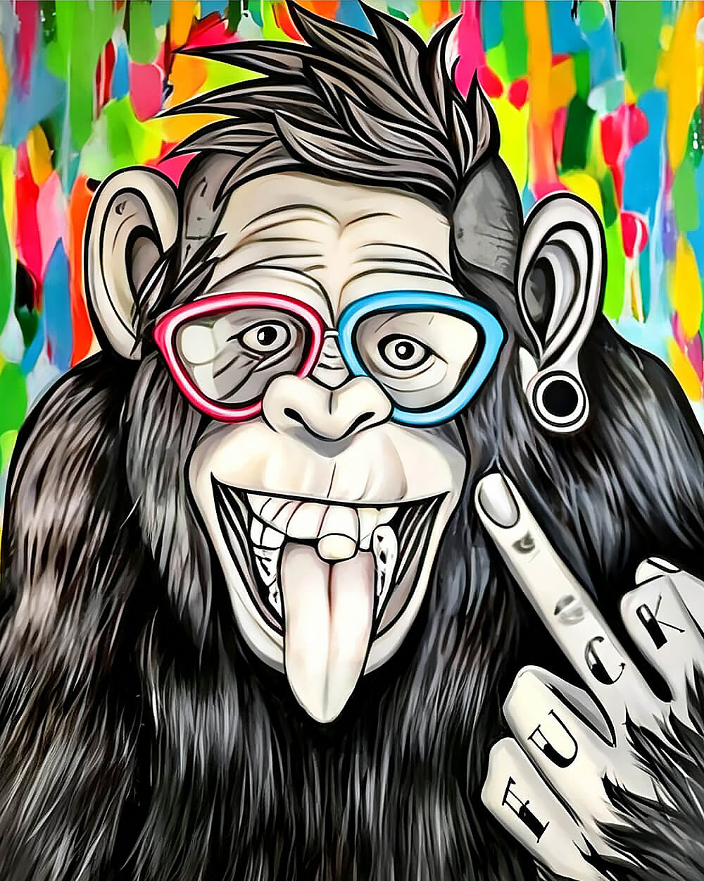 Cool chimpanzee with colourful glasses cross stitch kit for beginners