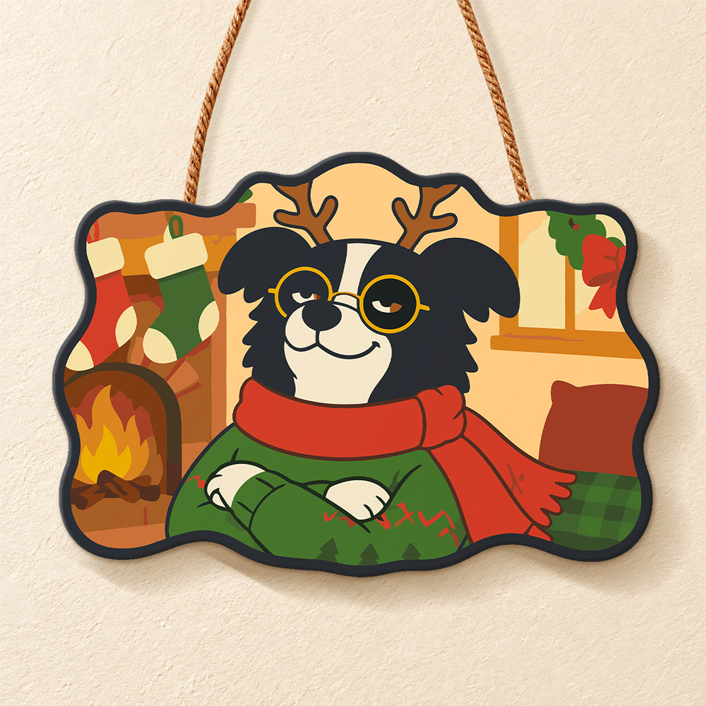 Cool christmas dog paint by numbers door hanger finished design