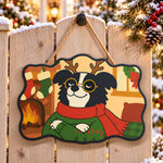 Cool christmas dog paint by numbers door hanger on a garden gate