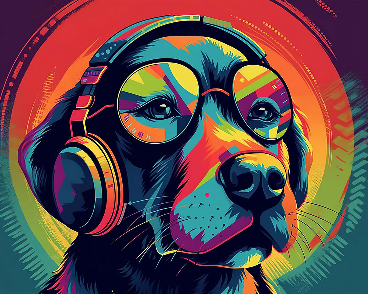 Cool dog with headphones and glasses paint by numbers kit for beginners