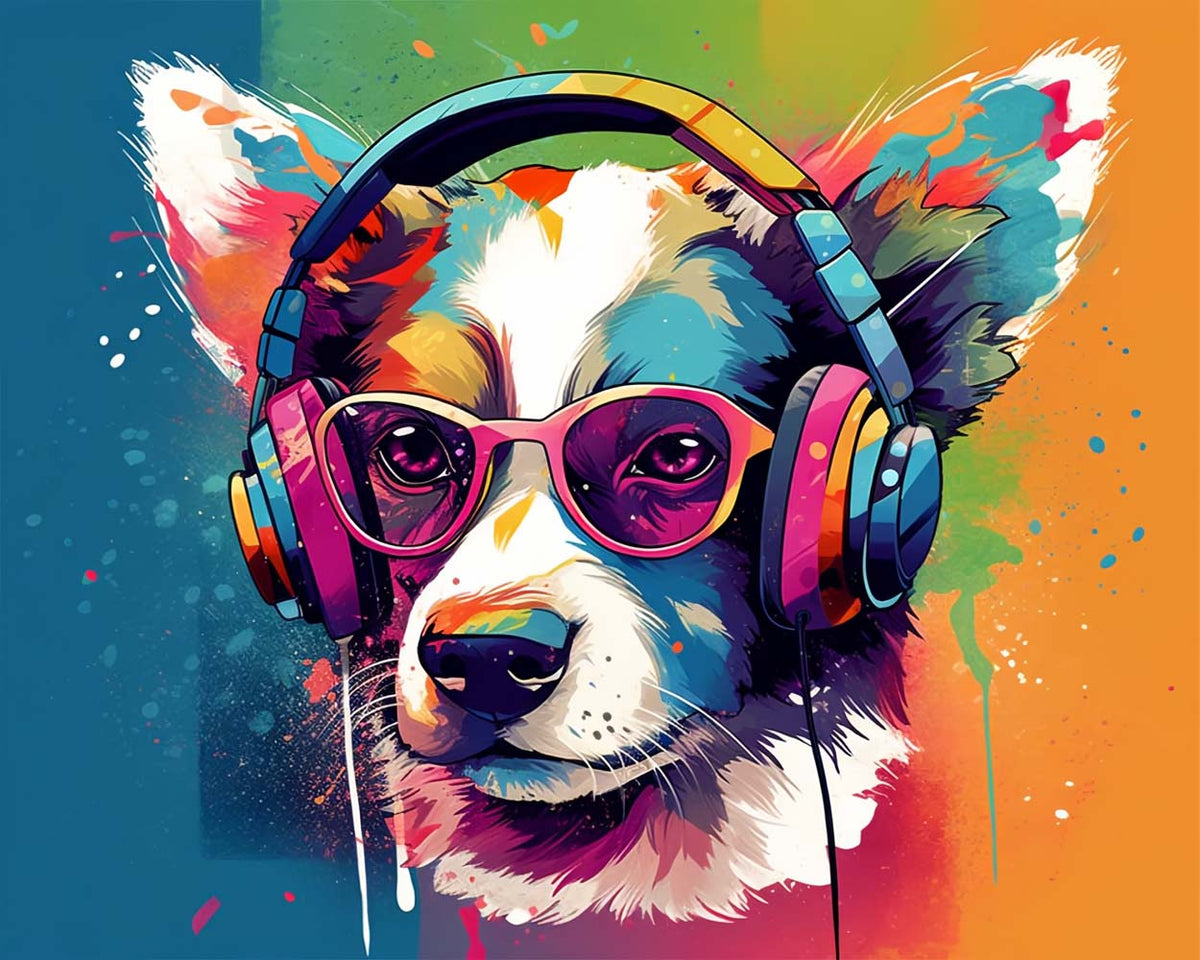 Cool dog with headphones and sunglasses paint by numbers kit for beginners