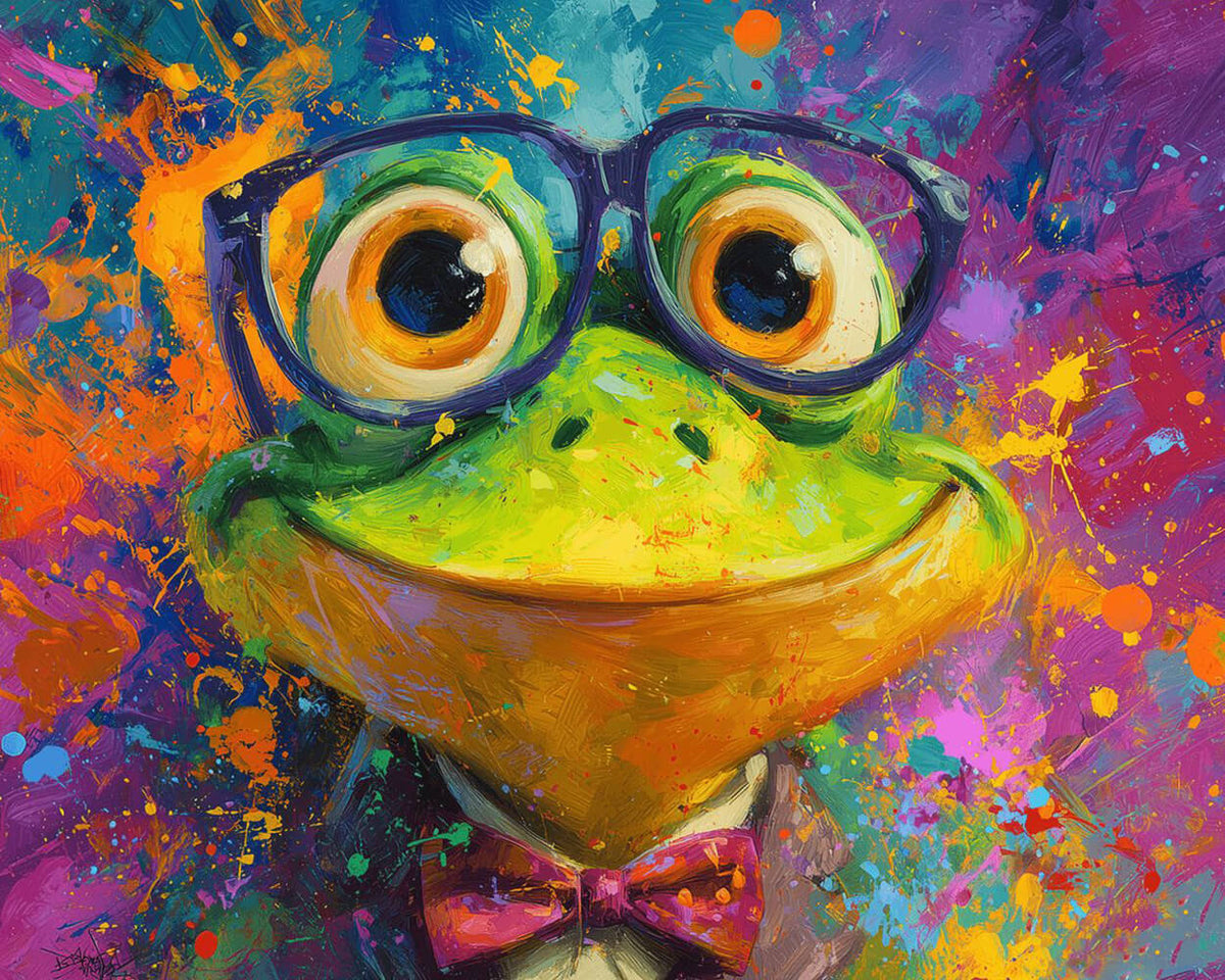 Cool frog with glasses and bow tie cross stitch kit for beginners
