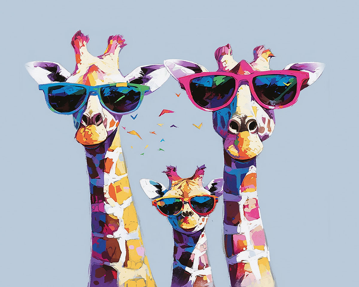 Cool giraffe family with sunglasses paint by numbers kit for beginners