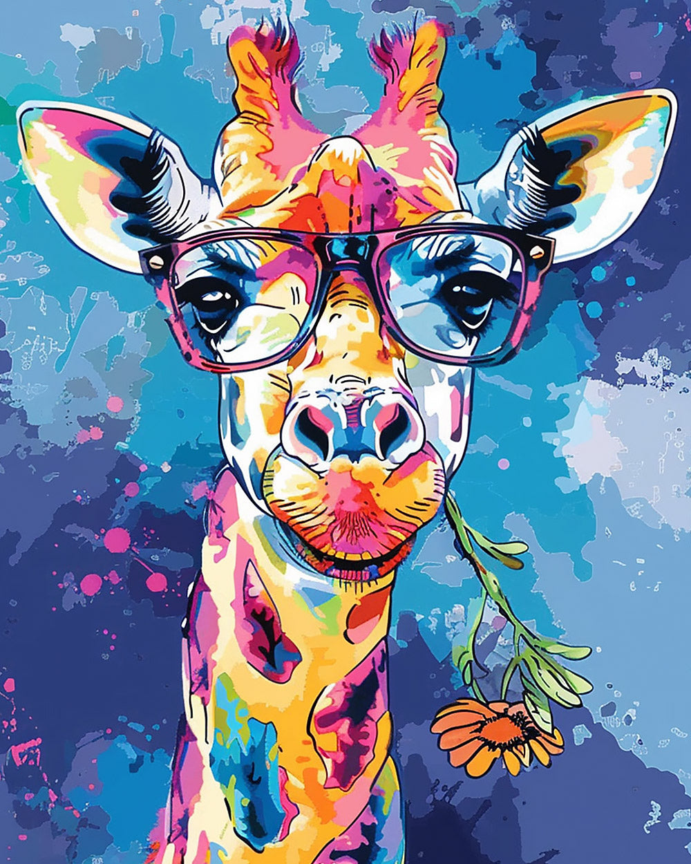 Cool giraffe with glasses and flower cross stitch kit for beginners