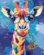 Cool giraffe with glasses and flower cross stitch kit for beginners