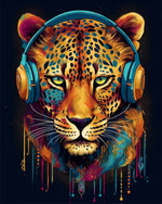 Cool leopard with blue headphones cross stitch kit for beginners
