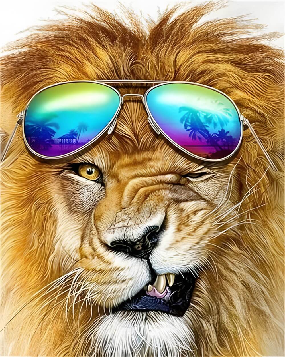 Cool lion with aviator sunglasses cross stitch kit for beginners