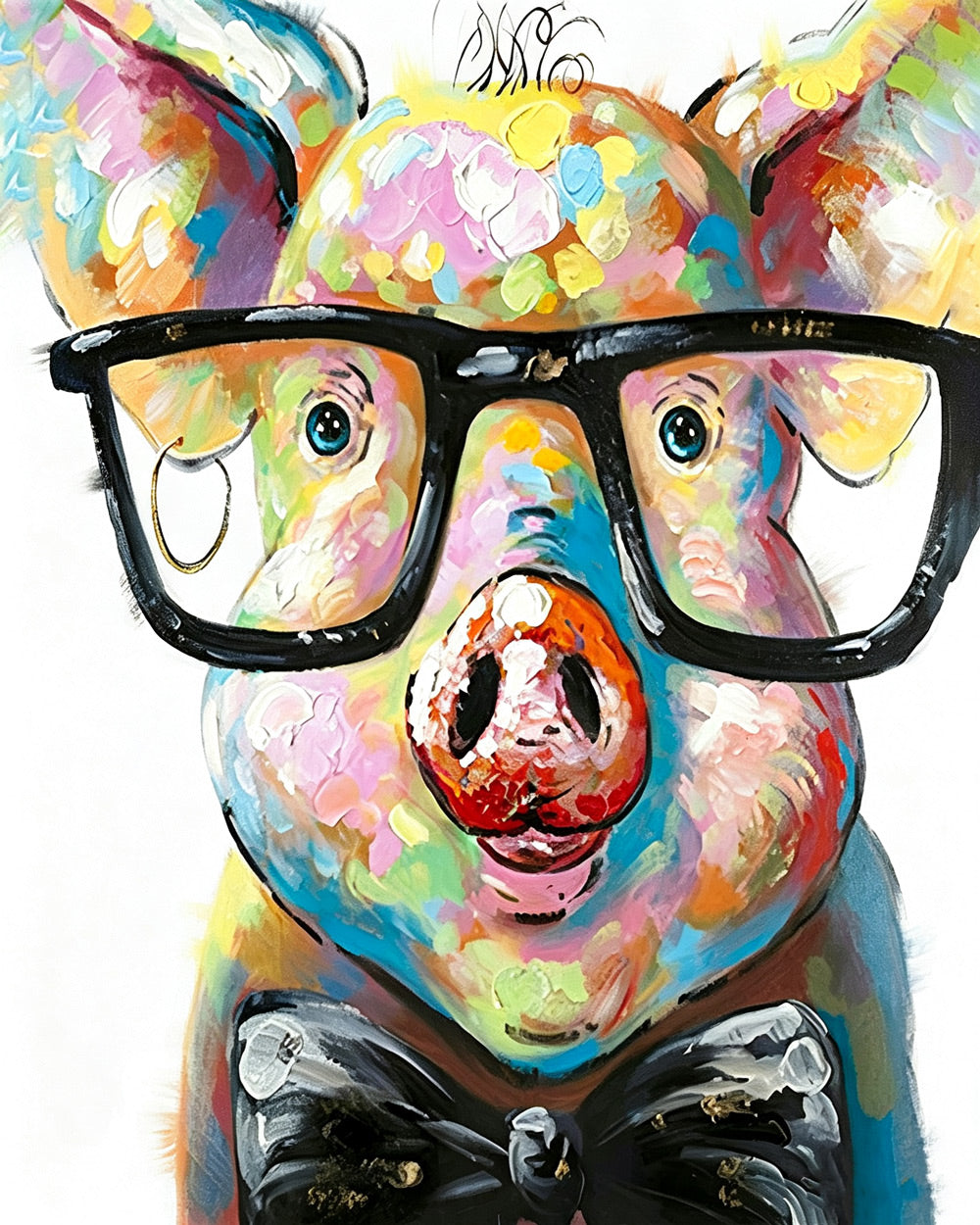 Cool pig with glasses and bowtie paint by numbers kit for beginners