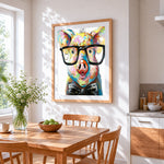 Cool pig with glasses and bowtie paint by numbers artwork displayed on wall as home decor
