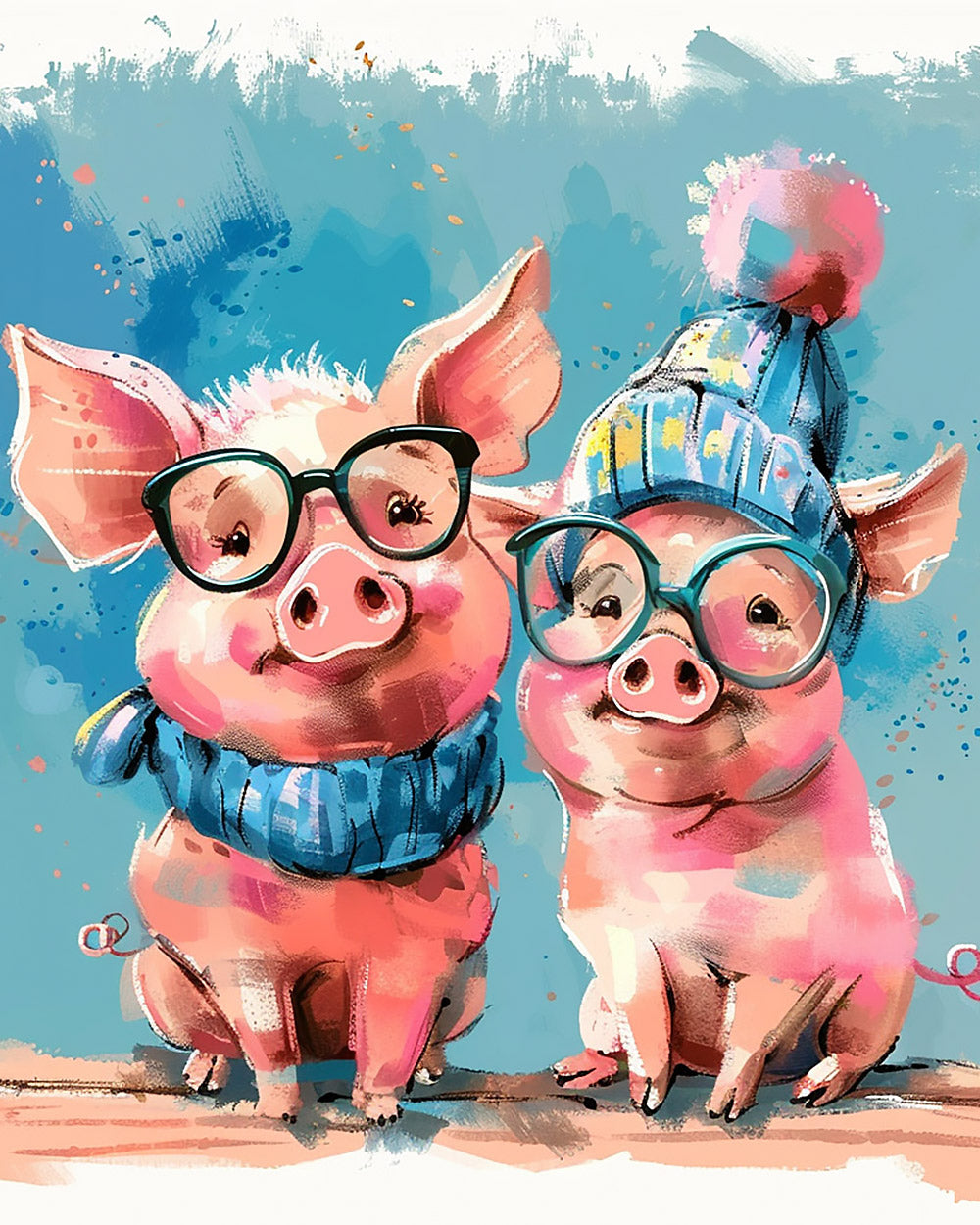 Cool pigs with glasses and hats cross stitch kit for beginners