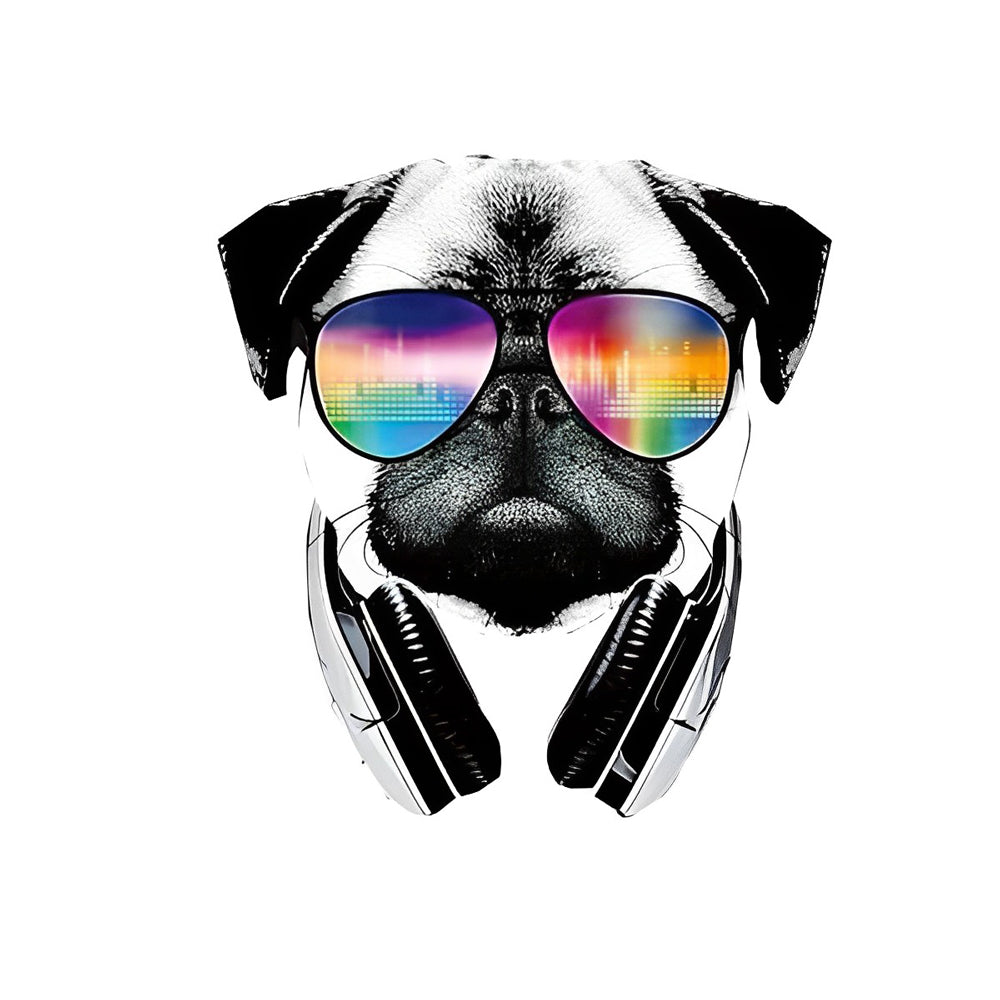 Cool pug with headphones and rainbow sunglasses cross stitch kit for beginners