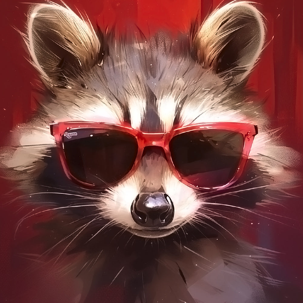 Cool raccoon with red sunglasses cross stitch kit for beginners