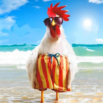 Cool rooster in sunglasses and swim shorts cross stitch kit for beginners