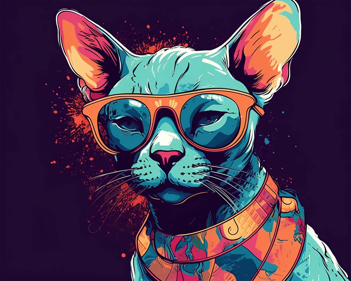 Cool sphynx cat with sunglasses cross stitch kit for beginners