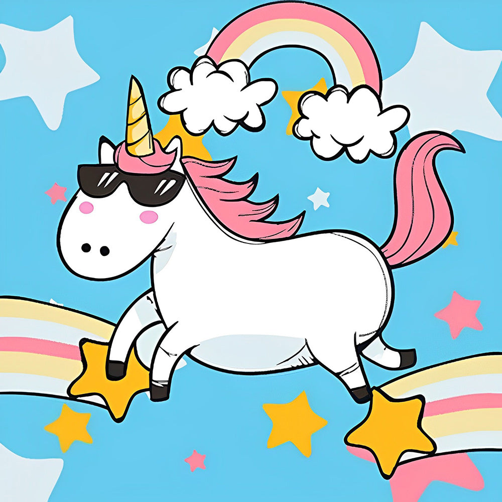 Cool unicorn with sunglasses cross stitch kit for beginners