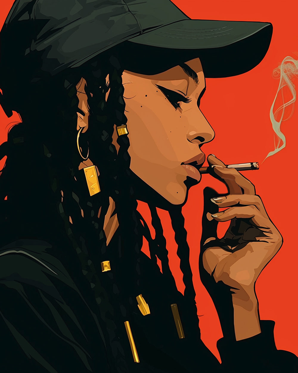 Cool woman with braids and cap cross stitch kit for beginners