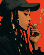 Cool woman with braids and cap cross stitch kit for beginners