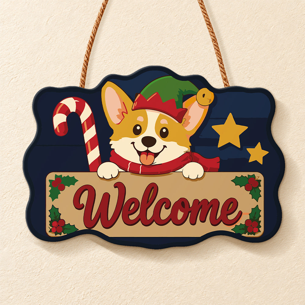 Corgi welcome sign paint by numbers door hanger finished design