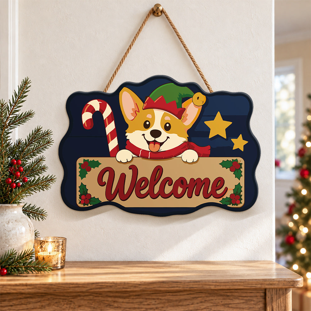 Corgi welcome sign paint by numbers door hanger as indoor wall decor