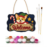 Corgi welcome sign paint by numbers door hanger with paints and brushes