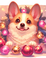 Corgi with christmas baubles cross stitch kit for beginners