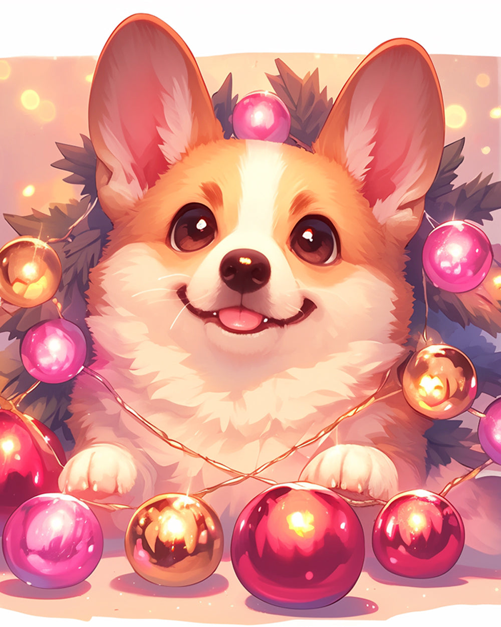 Corgi with christmas baubles cross stitch kit for beginners