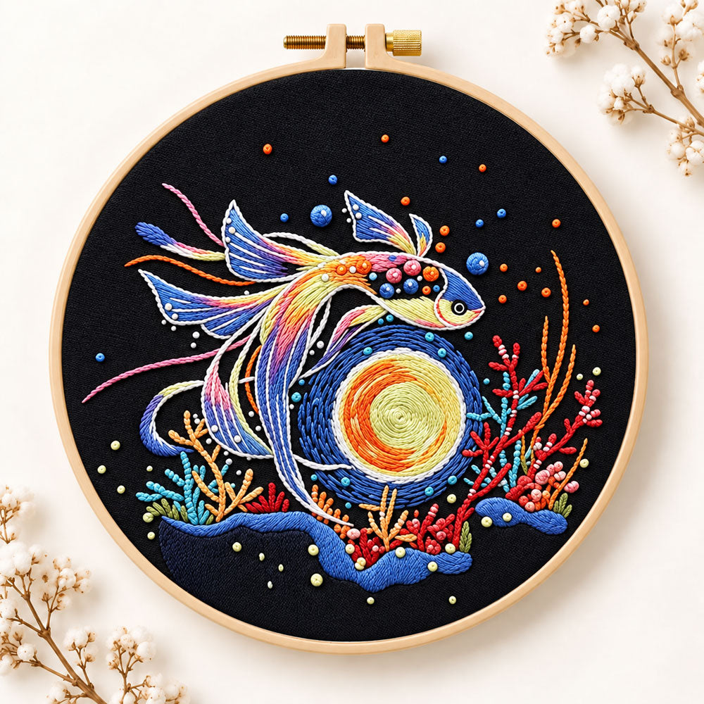 Cosmic betta fish embroidery kit