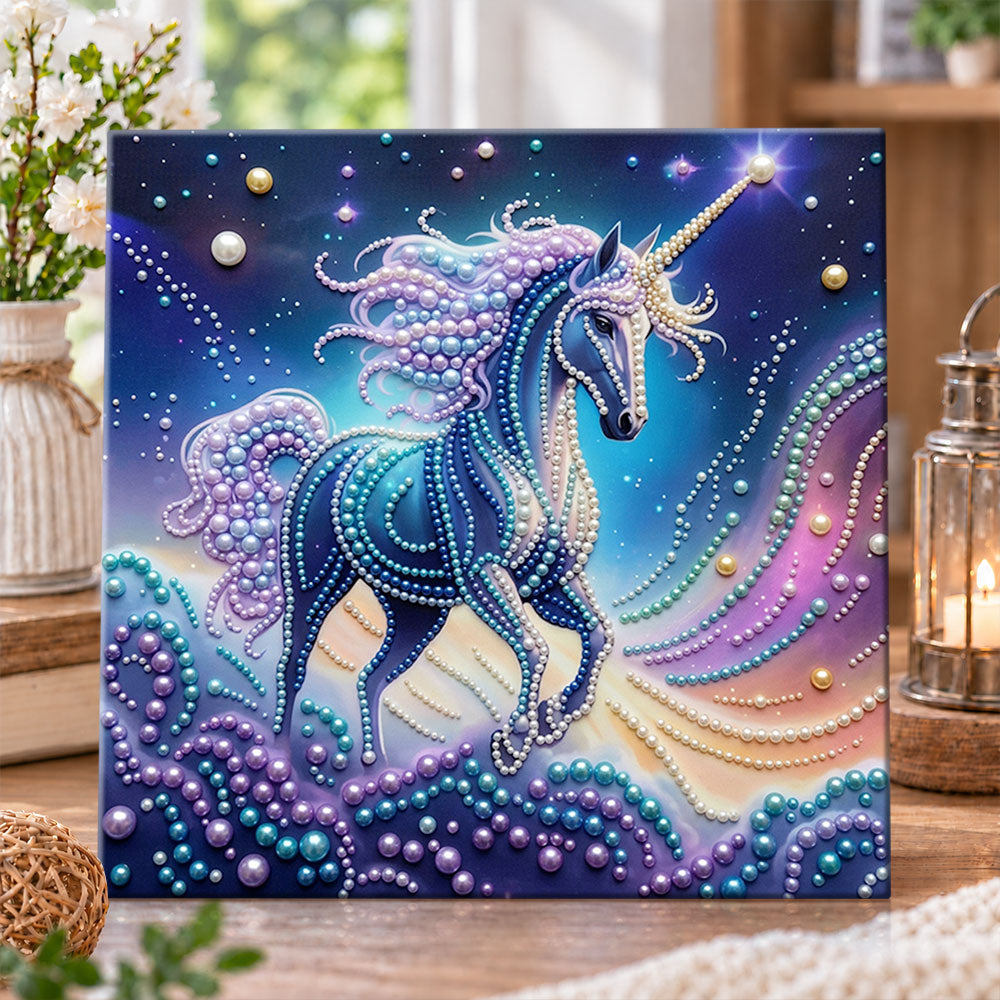 Cosmic dark‑toned unicorn pearl diamond painting kit for beginners