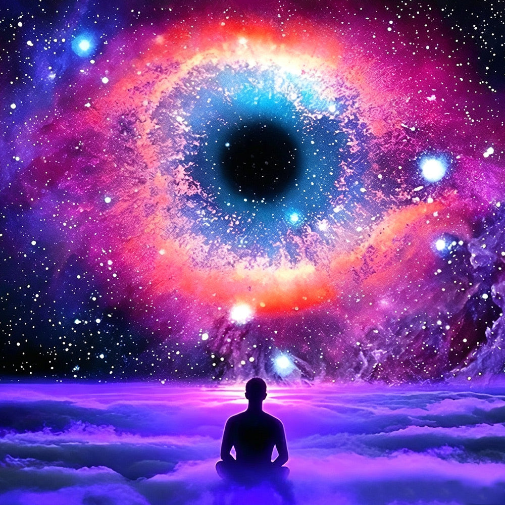 Cosmic eye and meditating figure cross stitch kit for beginners
