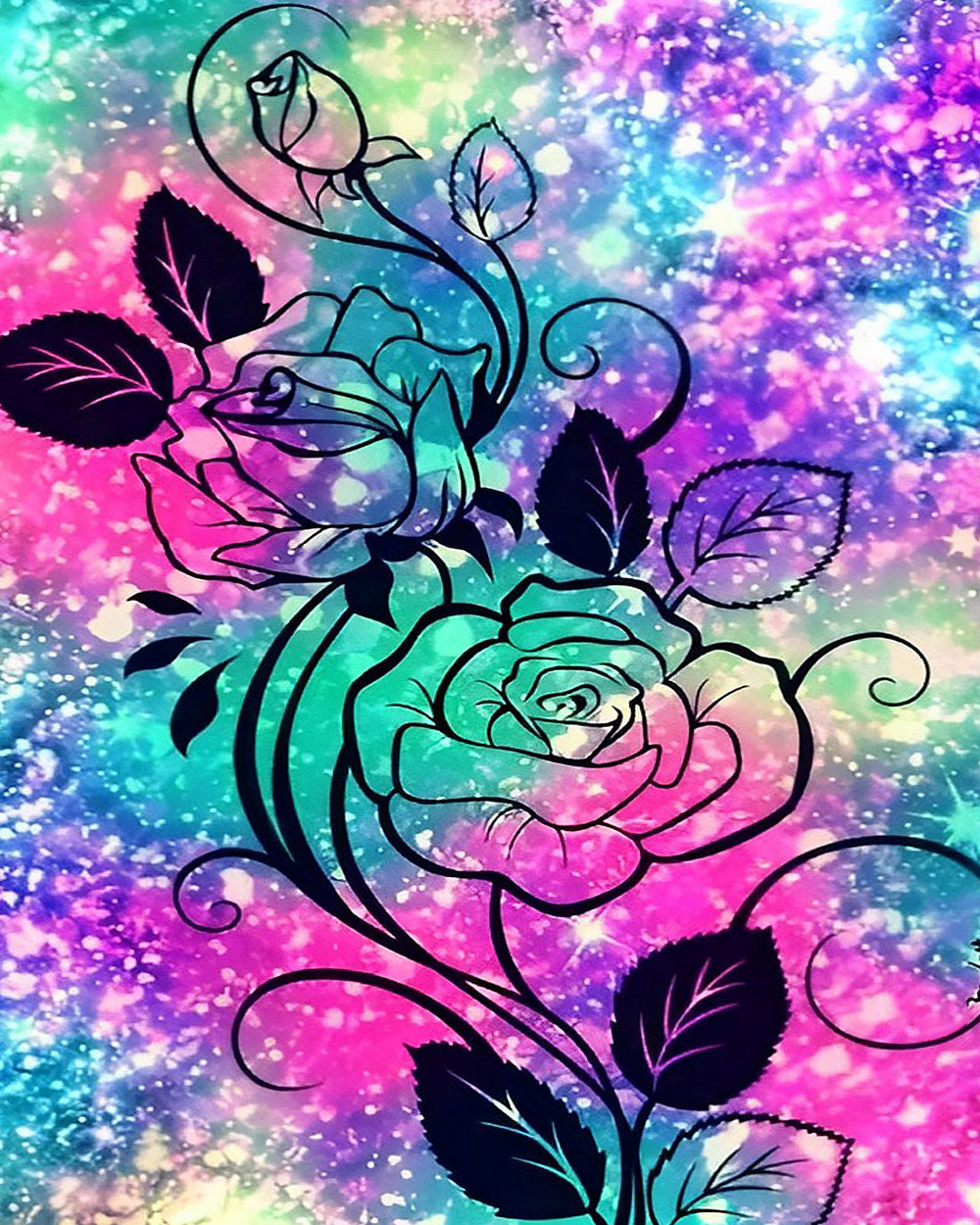 Cosmic galaxy rose paint by numbers kit for beginners